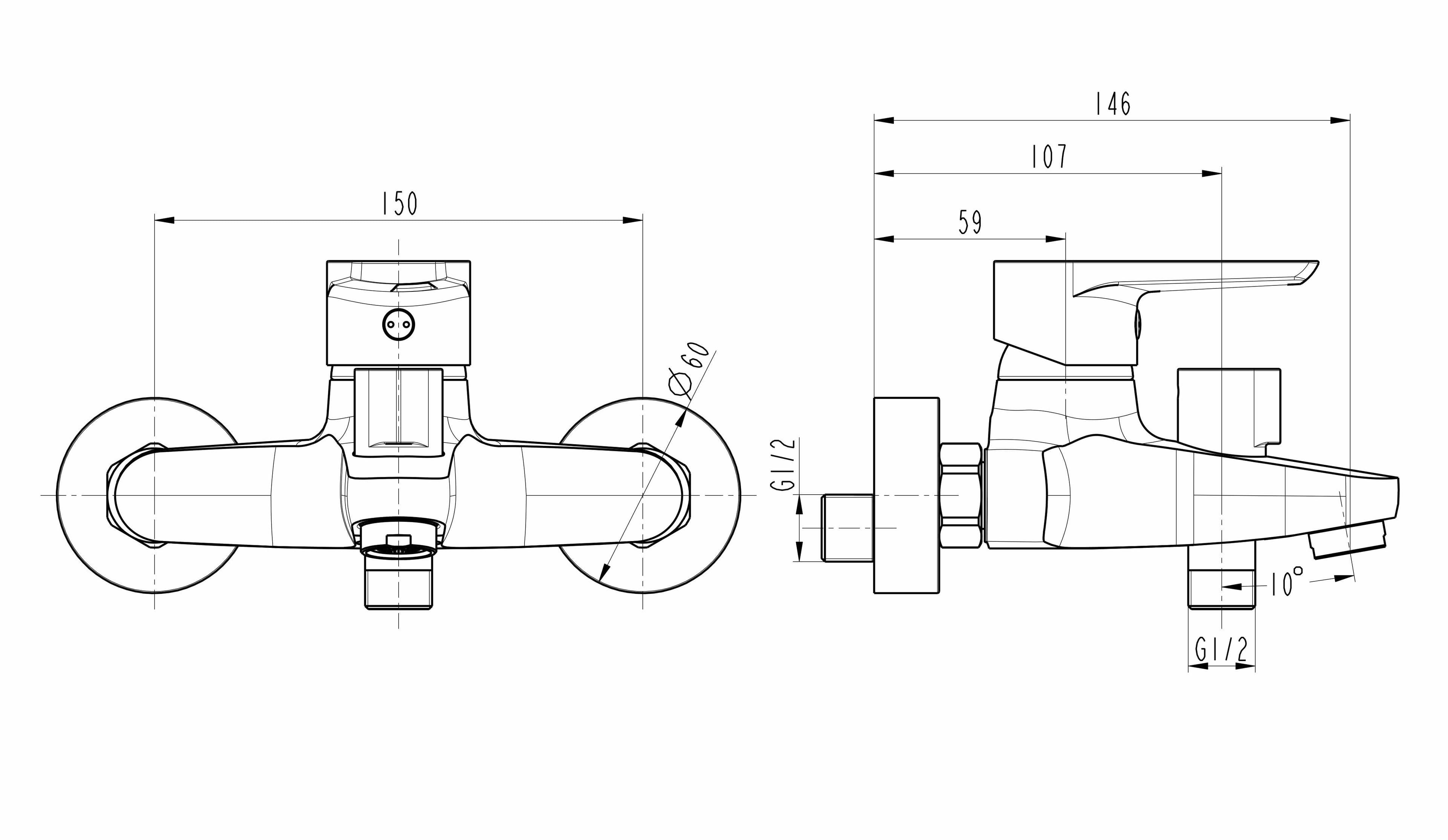  SAMTEK KB901 KLASIK vaňová batéria páková SAMTEK, na stenu 150 mm do kúpeľne - DUE SYSTÉM NeW KLASIK VANOVA BAT. -150