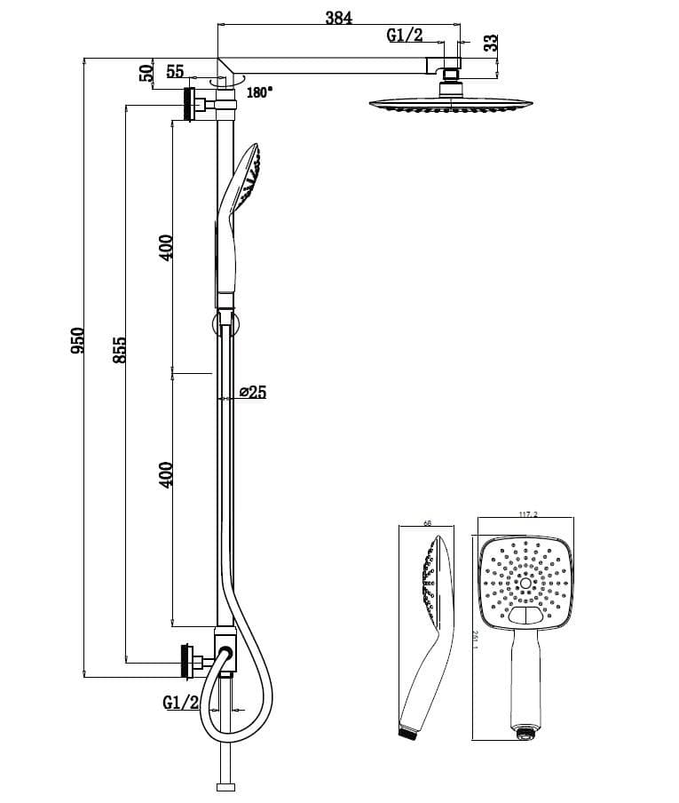  SAMTEK "BRLA ALTER“ Sprchový set s pevnou sprchou SAMTEK, FS-C10003A  ( Panel do sprchového kúta )1/2" dopojenie na sprchovú batériu BRLA ALTER  - AkciaD