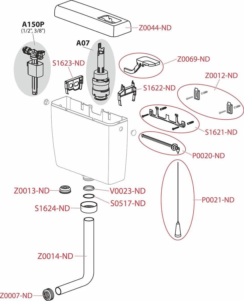  Alca WC nádržka plastová A930-H-3/8" univerzálna DUAL systém 3/6 l (nahrádza A93 38) AL-NADRZKA UNI DUAL 3/6L  3/8"vysoko+stred. (bez dlhého potrubia) (nahradza A93 3/8")