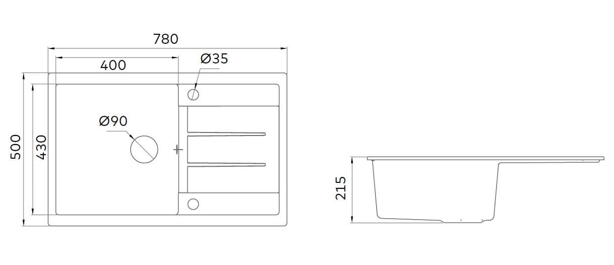  METALAC Granitový drez ATOS PLUS 780x500x200 +sifón D90mm šampaň SCHAMPAIGN Ľavý/Pravý DREZ GRANIT ATOS PLUS 780x500x200 ŠAMPAŇ +sifon zdarma ,Ľavý/Pravý