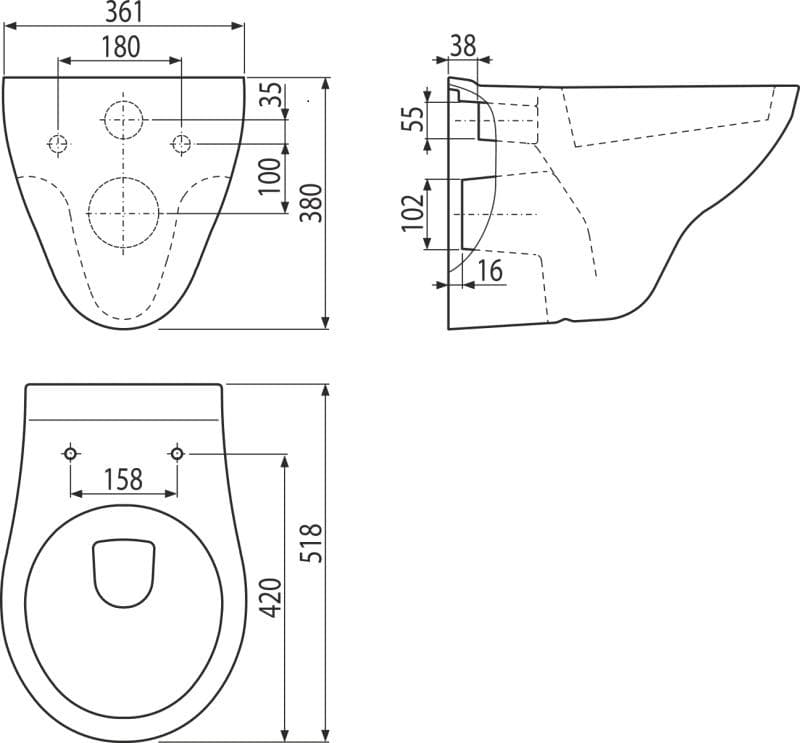  Alca Závesné WC AURA, objem splachovania 3/6 l, dĺžka 54 cm AL-WC ZAVESNE AURA