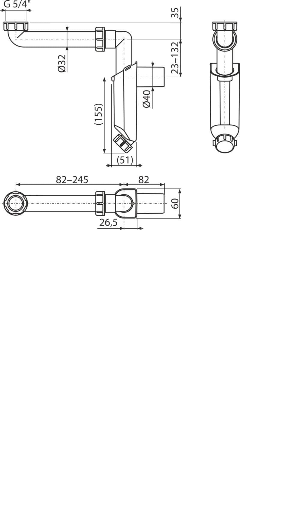  Alca Umývadlový sifón A43S-DN40 s prevlečnou maticou 5/4" priestorovo úsporný Novinka AL-POLSIFON UMY.A43S DN40-5/4" priestorovo usporny NOVINKA