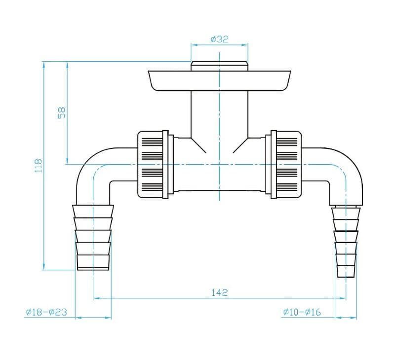  Plast Brno Prípojka pračkového sifónu do odpadu DN32 1x10-16 mm / 2x 18-23 mm, dvojité kolienko, klapky, rozeta PB Pripojka prackoveho sifonu DVOJITE koleno pripoj DN32 1x/10-16/+2x/18-23/ s klapkami