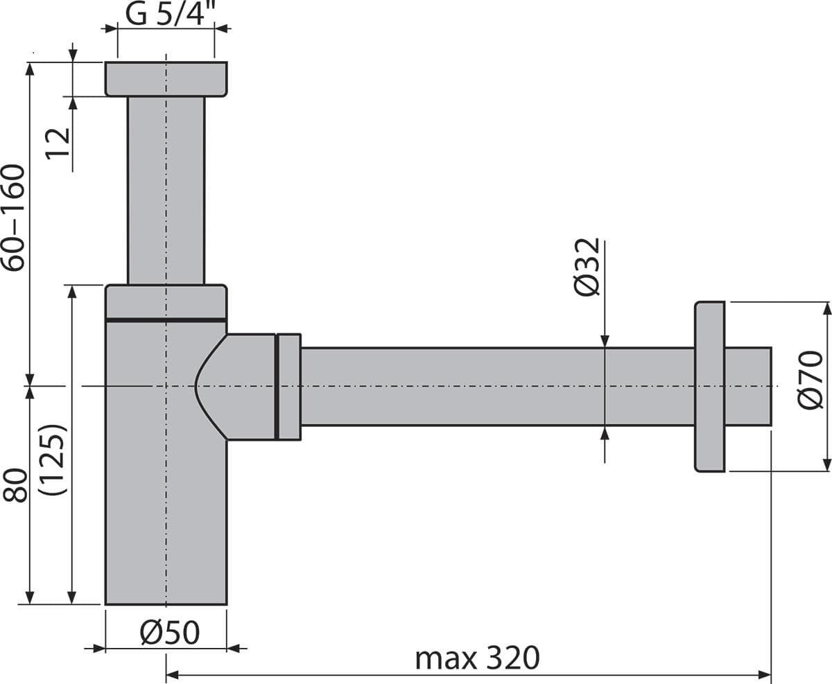  Alca Umývadlový sifón A400, DN32x5/4" DESIGN NIKEL-LESK celokovový, guľatý (polsifón) AL-POLSIFON UMY DN32-5/4"KOV OVALNY NIKEL - LESK