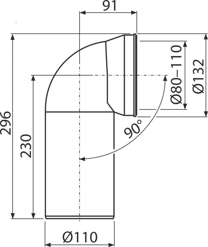  Alca Prípojka k WC A90-90 – koleno 90° dĺžka 230mm PP materiál AL-Dopojenie k WC - koleno 90 dlzka 230mm PP materiál