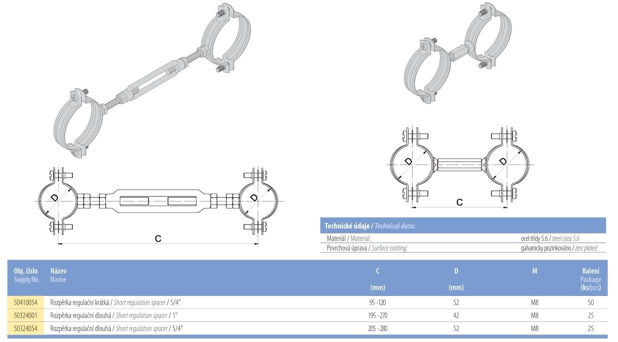  Koňařík Rozperka k plynomeru regulovateľná 1" dlhá, 195-270 mm,  D=42 mm ROZPERKA k plynomeru 1" dlha 195-270 D=42mm