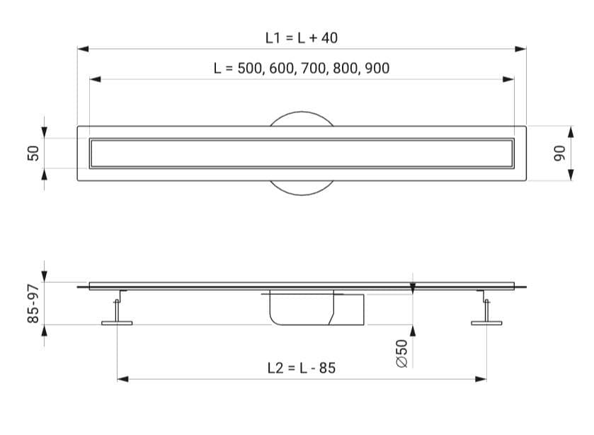  SLOVARM Nerezový sprchový žlab ST-600-50 + plný rošt s otočným sifónom DN50, dĺžkaxšírka roštu 600x50mm Nerezovy sprchovy zlab ST-600-50 s plnym rostom DN50