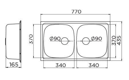  METALAC Nerezový drez LUNA FLEX 2D/90 770x435x165 +(sifón S11409) D90mm LESKLÝ povrch, hrúbka plechu 0,5mm Ľavý/ Pravý (nahrádza 123781S) DREZ NEREZ LUNA FLEX 2D/90 770x435x165 LESKLY povrch+ sifon ( S11409 ) D90mm L/P