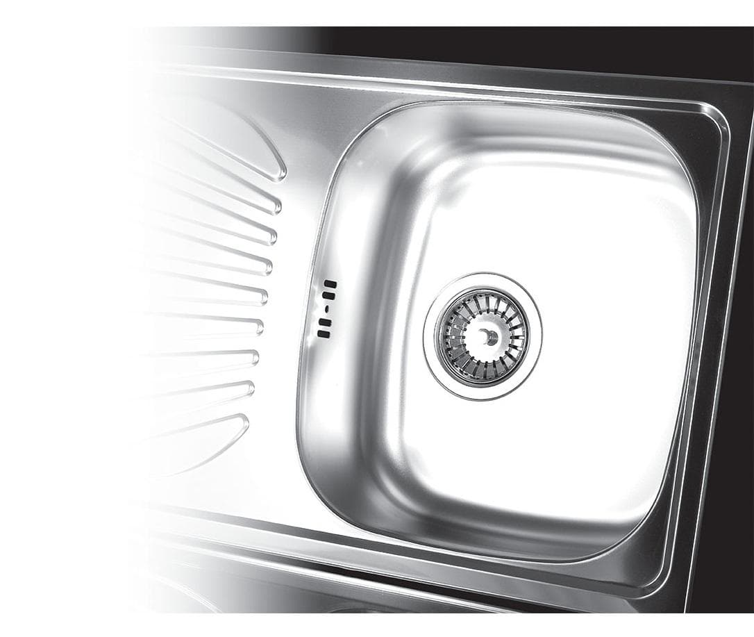 Nerezový drez LUNA FLEX 1D/90 770x435x165 vzor LESKLÝ, Ľavý/Pravý+ Euro sifón D90mm s prepadom a 1 x prípojka (nerez 0,5mm) (nahrádza kód 123780S )