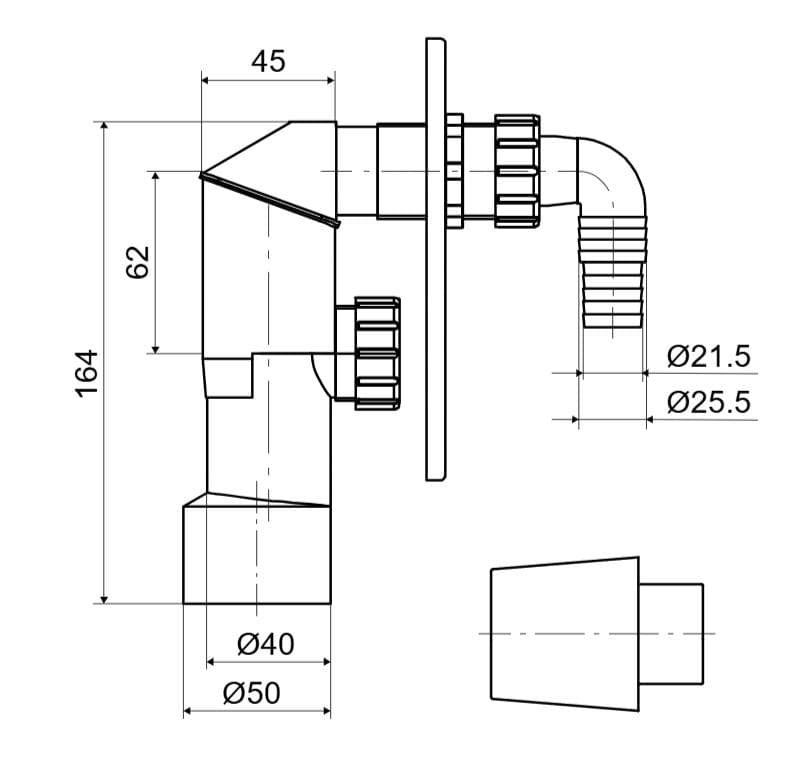  SLOVARM Pračkový sifón podomietkový T-750C DN50/DN40, nerezová krytka T-750C DN50/DN40 PRACKOVY SIFON, podomietkový, nerez