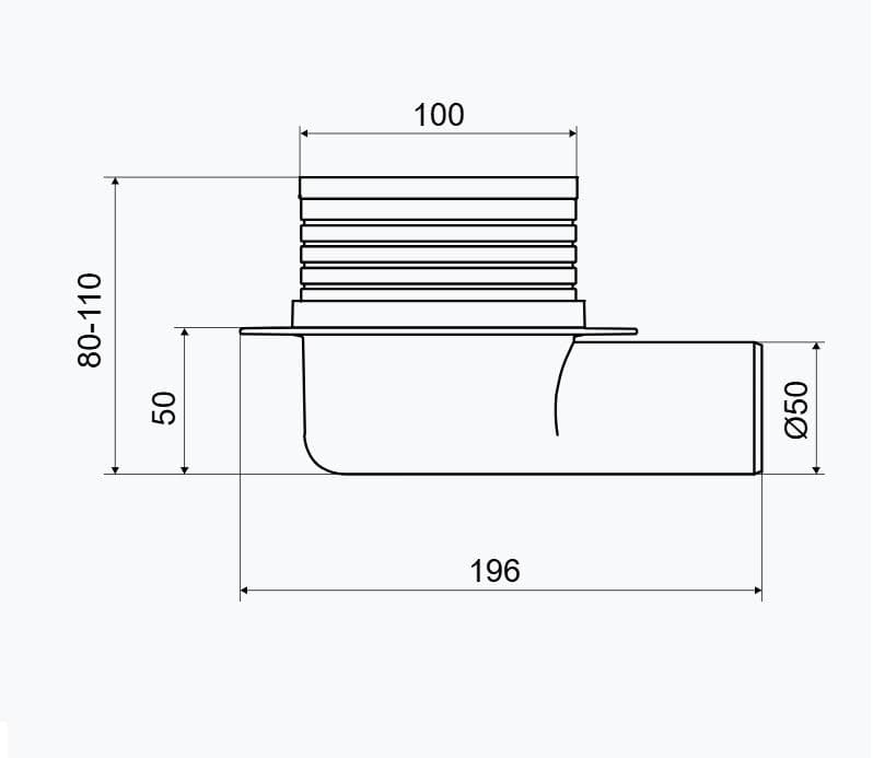  SLOVARM T-1024HC DN50 Podlahová vpusť bočná, 100x100 mm - nerezová mriežka T-1024HC DN50 PODLAHOVA VPUST