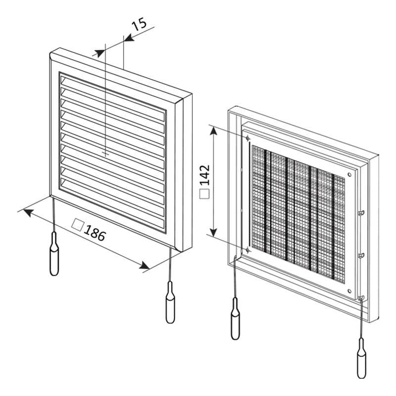  Vents MV 120RS -187x187 mm Ventilačná mriežka plastová biela bez nádstavca s reguláciou VEN-MRIEZKA VENT. MV120RS-187x187 1907032