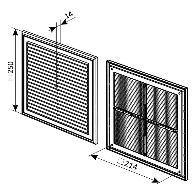  Vents MV 250S -200x200 Ventilačná mriežka plastová biela bez nádstavca VEN-MRIEZKA VENT. MV250S-200x200 (250x250) 1907007