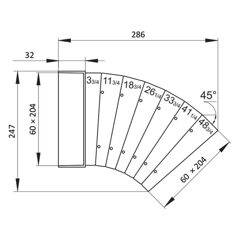  Vents 82810 - 60x204/0-45° Koleno horizontálne plastové hranaté 60 x 204 mm VEN 82810-60x204/0-45