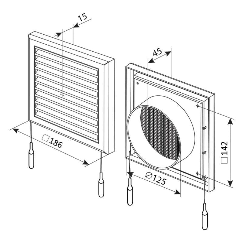  Vents MV 120VRS-125 Ventilačná mriežka plastová biela s nádstavcom a reguláciou, do potrubia VEN-MRIEZKA VENT. MV120VRS-priemer nadstavca 125 1907042