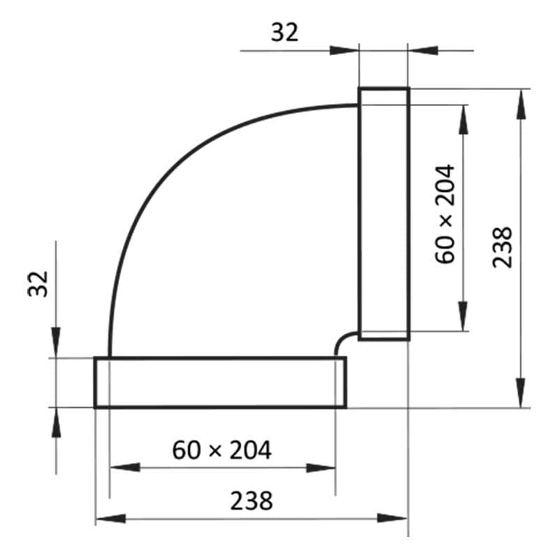  Vents 8281 - D60x204/90° Koleno horizontálne plastové hranaté 60 x 204 mm VEN-KOLENO HR. 8281-D60x204/90° HORIZONT. PLAST 1916382