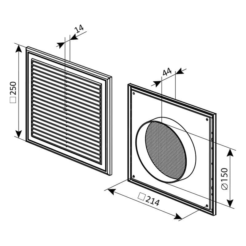  Vents MV 250VS-150 Ventilačná mriežka plastová biela s nádstavcom do potrubia VEN-MRIEZKA VENT. MV250VS-150