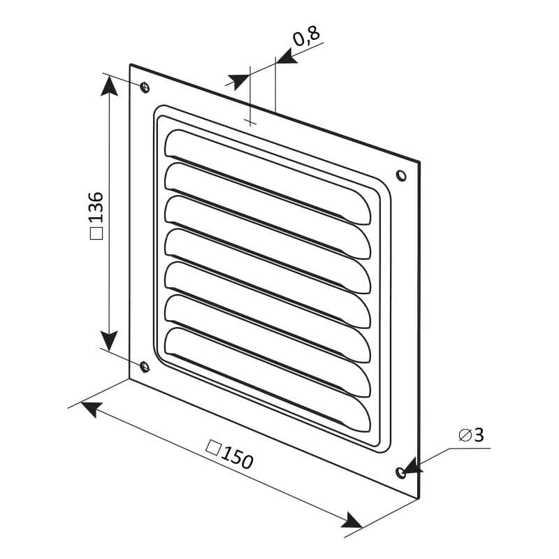  Vents MVM 150sZn - ventilačná mriežka kovová pozinkovaná bez nádstavca 125x125 mm VEN-MRIEZKA VENT. MVM  150sZn-125x125 KOVOVA