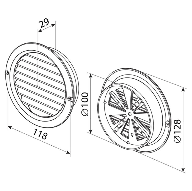  Vents MV 100bVR-100 Ventilačná mriežka plastová biela s nádstavcom a reguláciou, do potrubia 100 mm priemer mriežky128 mm VEN-MRIEZKA VENT. MV100bVR-100 1907139
