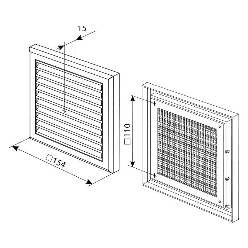  Vents MV 100s brown - štvorhranná vetracia plastová mriežka, 154 x 154  mm, hnedá VEN-MRIEZKA VENT. MV100S BROWN HNEDA154x154mm