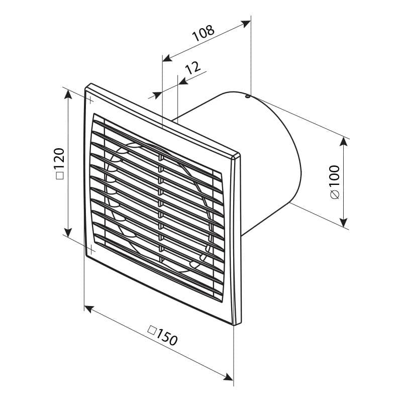  Vents 100 SV - Ventilátor typ S, priemer 100 mm, s ťahovým vypínačom VEN-VENTILATOR TYP S-100SV bez žalúzie/ ťahový vypínač 1901004
