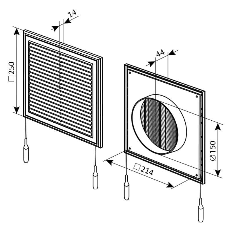  Vents MV 250VRS-150 Ventilačná mriežka plastová biela s nádstavcom a reguláciou, do potrubia VEN-MRIEZKA VENT. MV250VRs-150 1907043