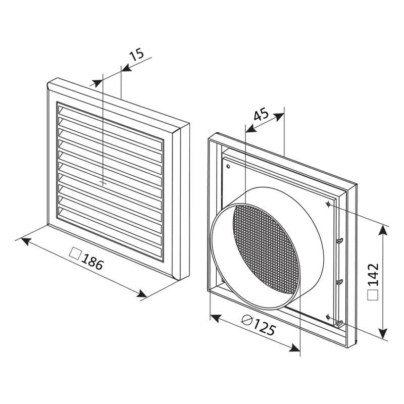  Vents MV 120VS-125 Ventilačná mriežka plastová biela s nádstavcom do potrubia VEN-MRIEZKA VENT. MV120VS-125 1907022