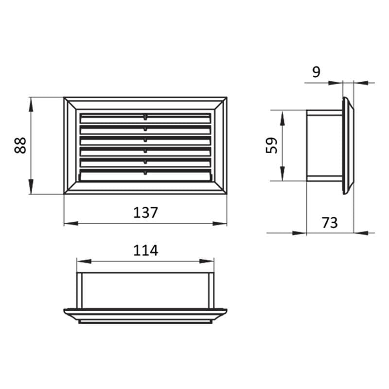  Vents 571 - D55x110 Koncová mriežka platová hranatá 55 x 110 mm VEN-KONCOVA MRIEZKA 571-D55x110 PLAST