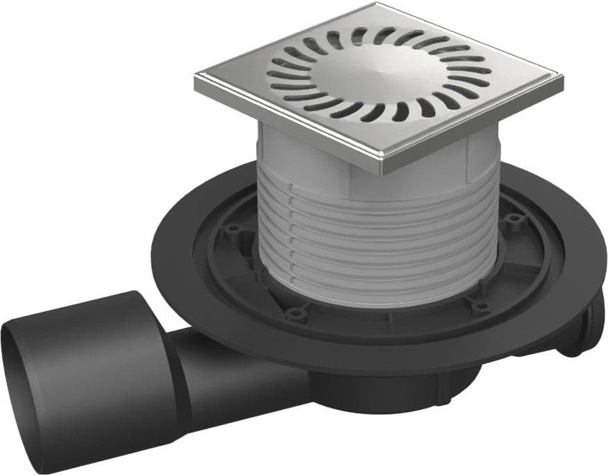 427A- PVP 50 S Podlahová vpust bočná priebežná D 50 122x122 mm, plast. rámček/nerez. mriežka S/Vod.