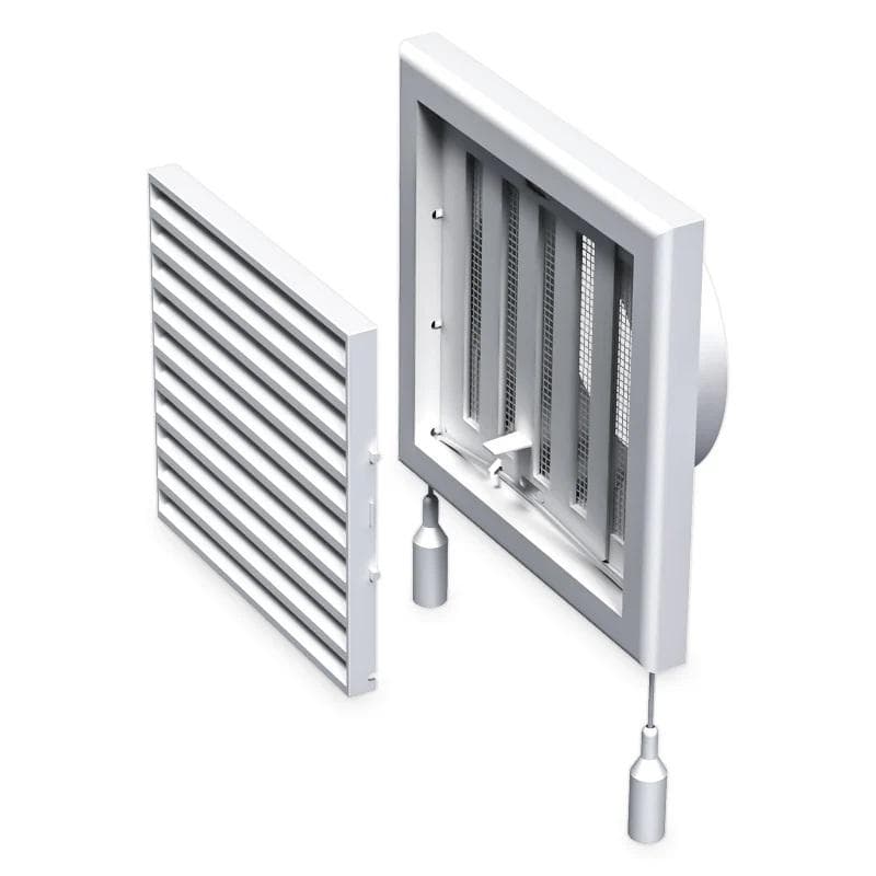 MV 100VRs-100 Ventilačná mriežka plastová biela s nádstavcom 100mm a reguláciou, do potrubia 154x154 mm štvorec