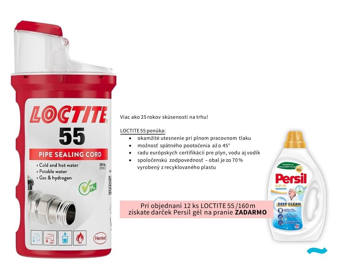 LOCTITE 55 - závitové tesnenie, tesniaca niť na závity - 160m,  nutné objednať 12 ks+ darček 1 ks PERSIL gél ZDARMA