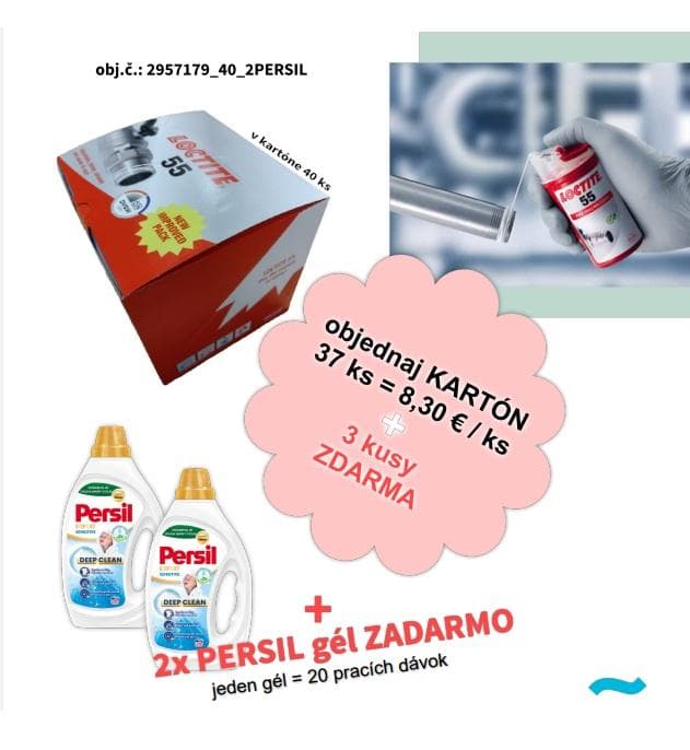 AKCIA (LOCTITE 55 160m, (1 KARTON= 40ks )=37 + 3 ks ZDARMA+ 2ks PERSIL gél ZDARMA