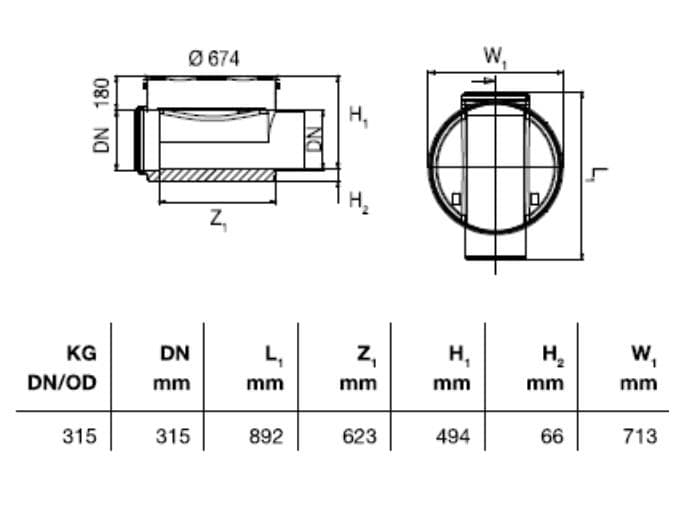  WAVIN KG RVD šachtové dno, priemer 600/315 mm priebežné priame KG RVD-P.SACH DNO DN600/315 priebezne s tesnenim W