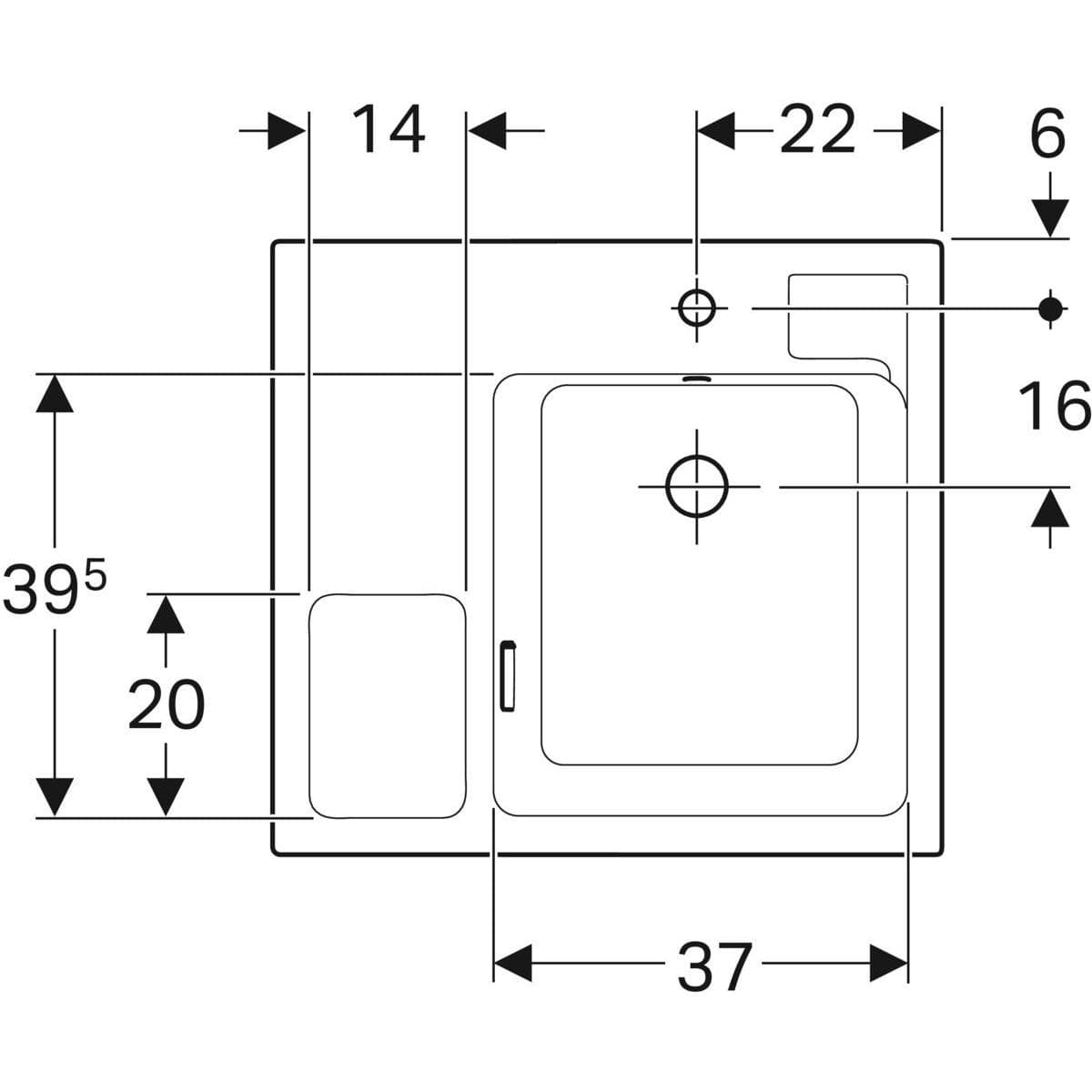  Geberit Umývadlo pre deti 60x55 Geberit Bambini s nádobkou na špongiu na boku G Bambini umývadlo s nádobkou na špongiu na boku: B=60cm, H=16.3