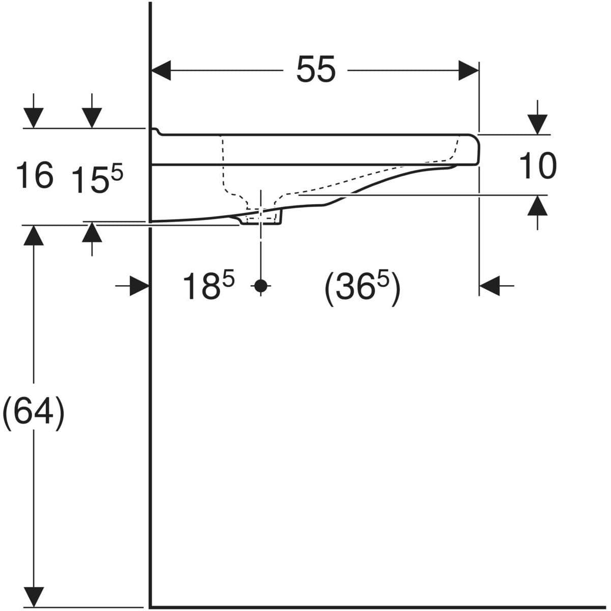  Geberit Bezbariérové umývadlo 65 cm Geberit Selnova Comfort Square, bez otvoru pre batériu, bez prepadu Bezbariérové umývadlo Geberit Selnova Comfort Square 65x55cm, bez otv., bez prep
