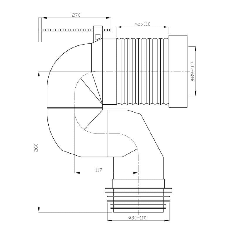  Plast Brno WC koleno 90° Kompakt, pre úsporu miesta s priemerom 110mm WC koleno 90° Kompakt, pre úsporu miesta DN 110