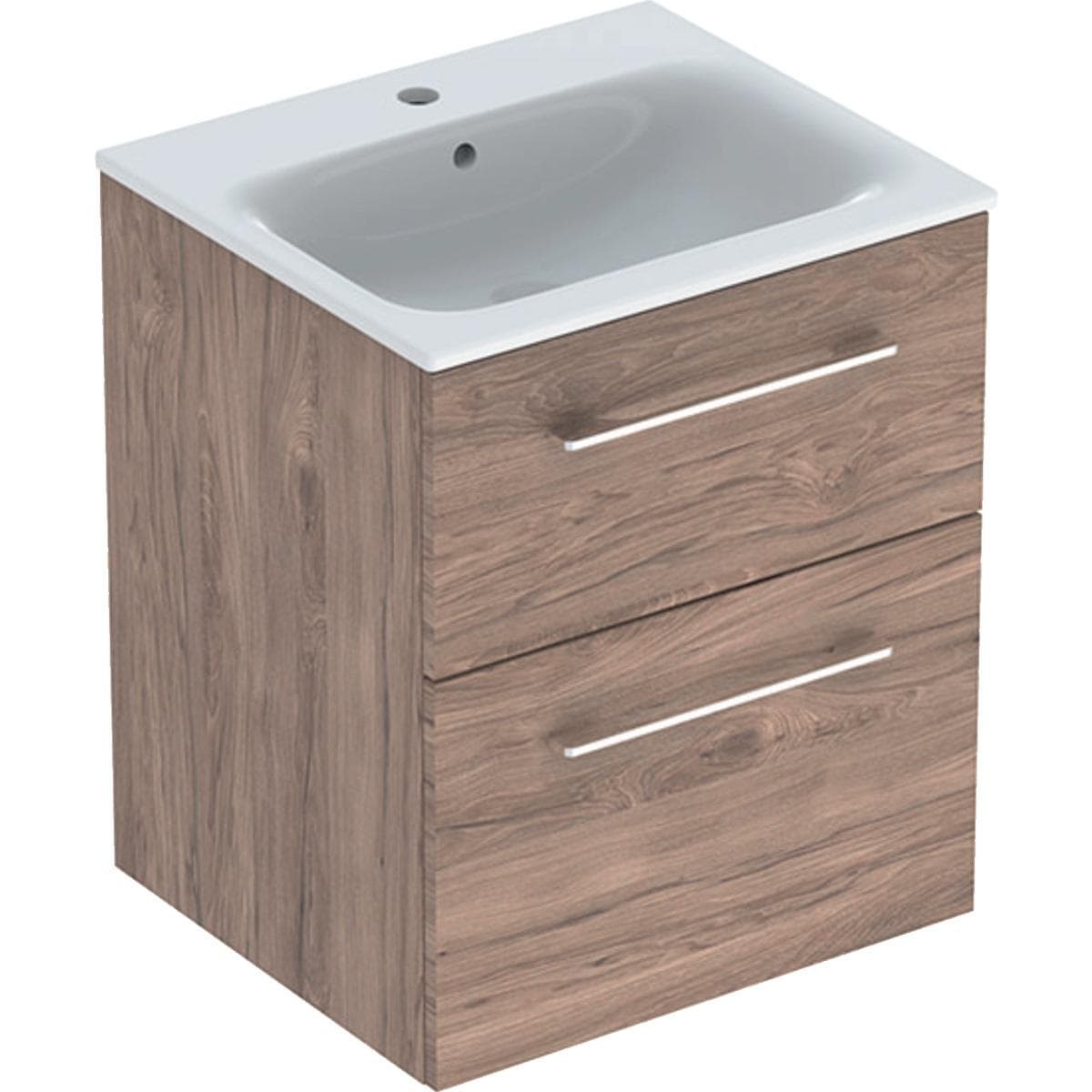 Súprava nábytkového umývadla Geberit Selnova Square 55 cm, so skrinkou pod umýv., 2 zásuvky, orech