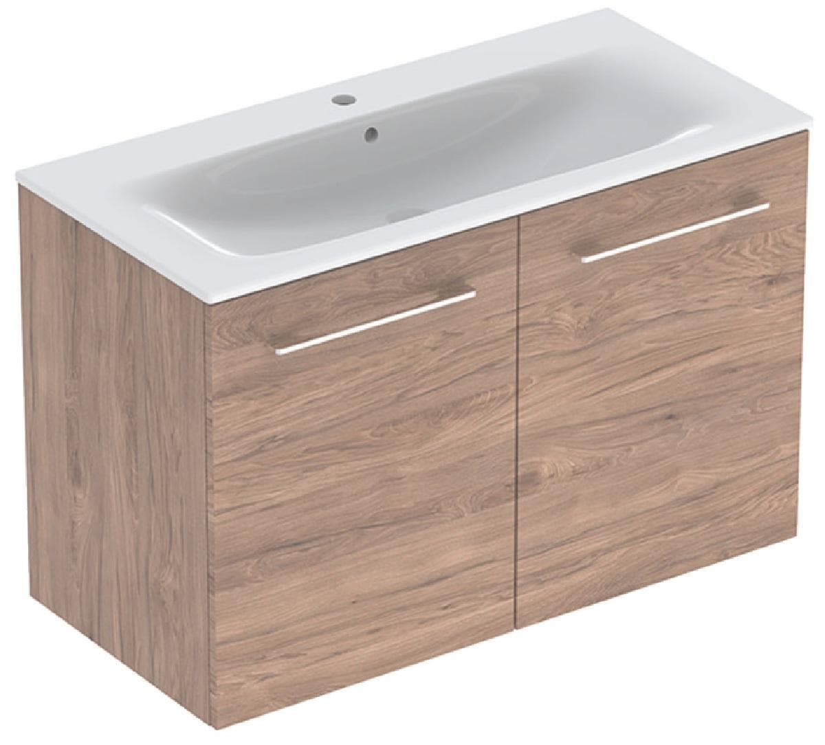 Súprava nábytkového umývadla Geberit Selnova Square 100 cm, so skrinkou pod umýv., 2 dvierka, orech