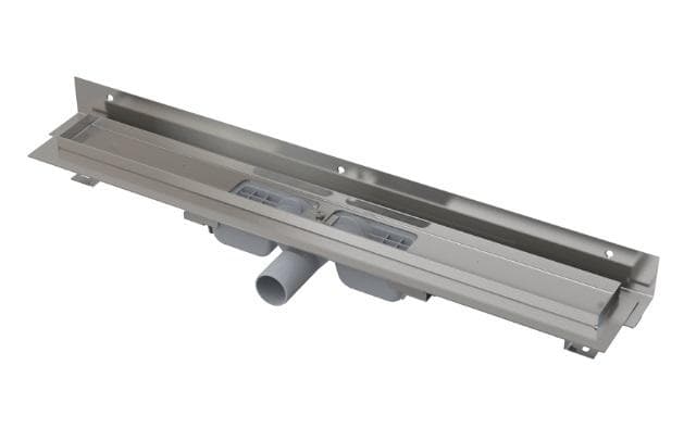 APZ104 Podlahový žľab nerez s okrajom pre perforovaný rošt, ku stene, bočný odtok D40, 550 - 1150 mm