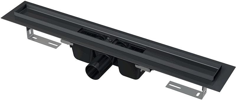APZ1BLACK-850 Podlahový žľab nerez s okrajom pre perfor. rošt, bočný odtok, dĺžka 850 mm, čierny-mat