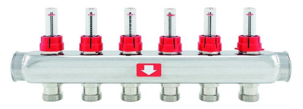 ITAP Telo rozdeľovača 1", nerez, s prietokomermi, 6 vývodov