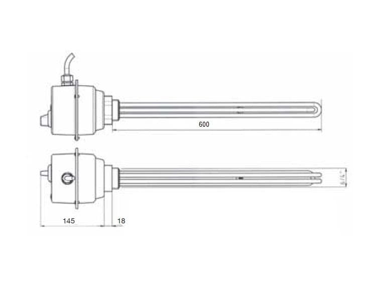 ND - Qtermo vykurovacie teleso 6/4" T3x3kW=9kW na 400V!! so vstavaným termostatom pre ENERGY 600 mm
