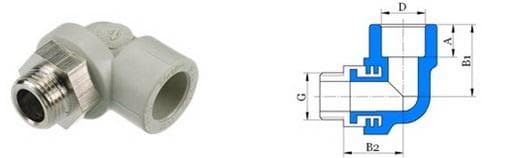 PPR dg prechod kolenový O 20 mm - 3/4" závit kovový vonkajší