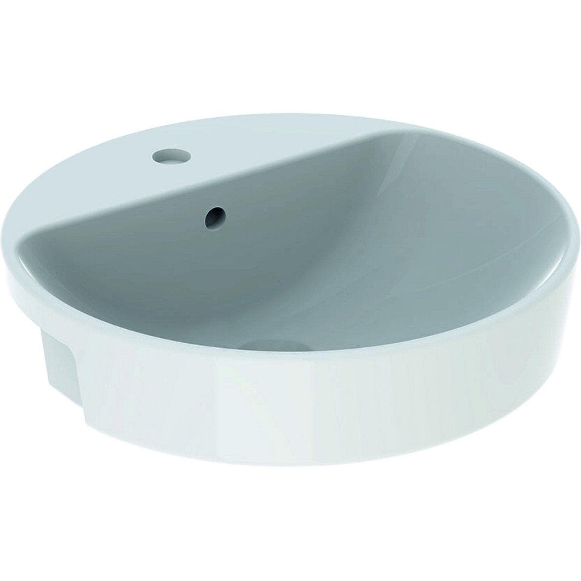 Polozápustné umývadlo 50 cm okrúhle, s otvorom pre batériu, s prepadom, Geberit VariForm
