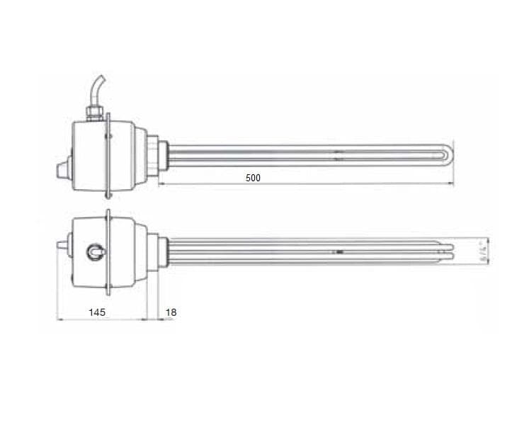 ND - Qtermo vykurovacie teleso 6/4" T3x2kW=6kW na 400V!! so vstavaným termostatom pre ENERGY 500 mm