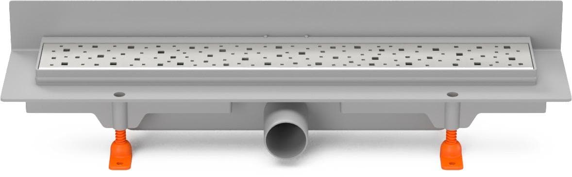CH 450 S 3 - Podlahový žľab plastový ku stene, dĺžka 450 mm, bočný odtok D40, nerezová mriežka SQUARE matná