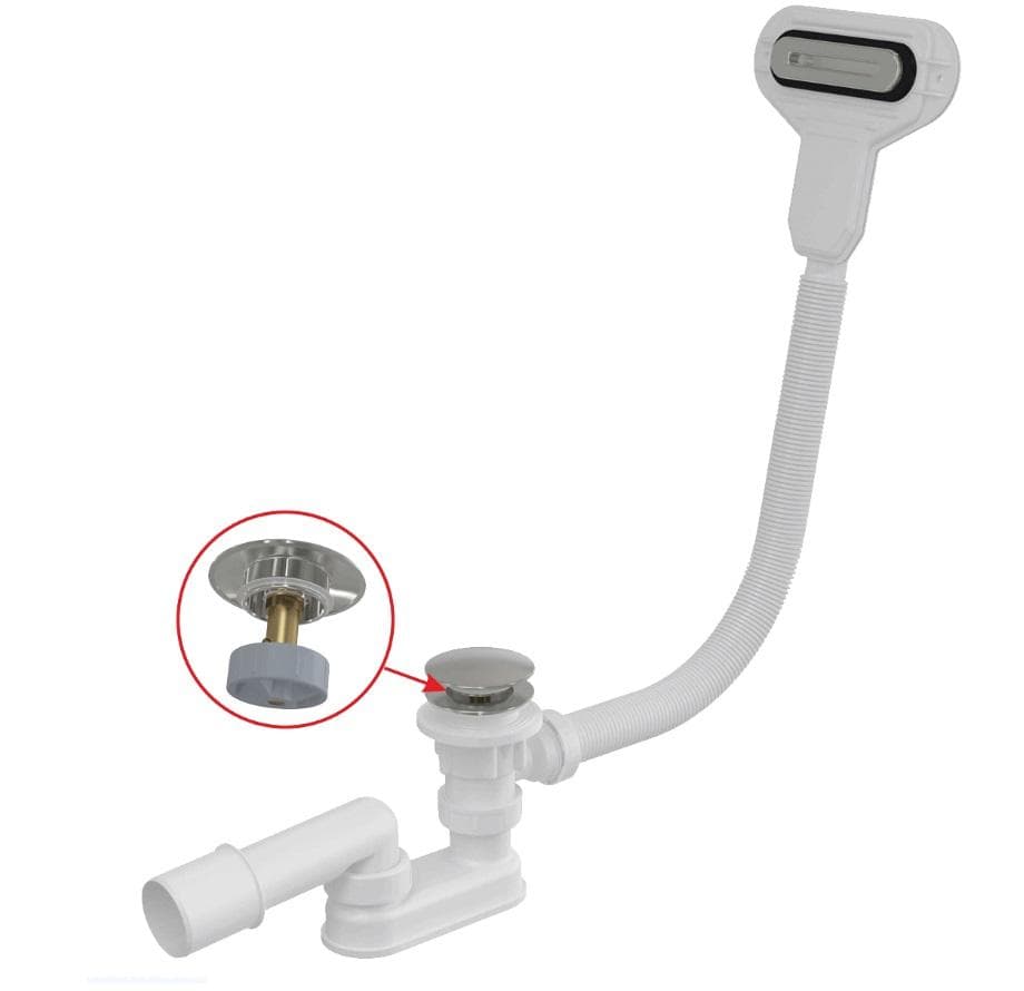 Vaňový sifón A516CKM, CLICK/CLACK, s plochým prepadom, chróm, dĺžka 57 cm