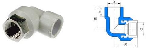 PPR dg prechod kolenový O 20 mm - 3/4" závit kovový vnútorný