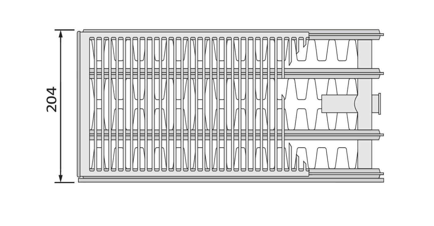 Doskový radiátor Plan Ventil Compact / Plint P FCV44-200x1000 mm so spodným pripojením štvorjpanelový