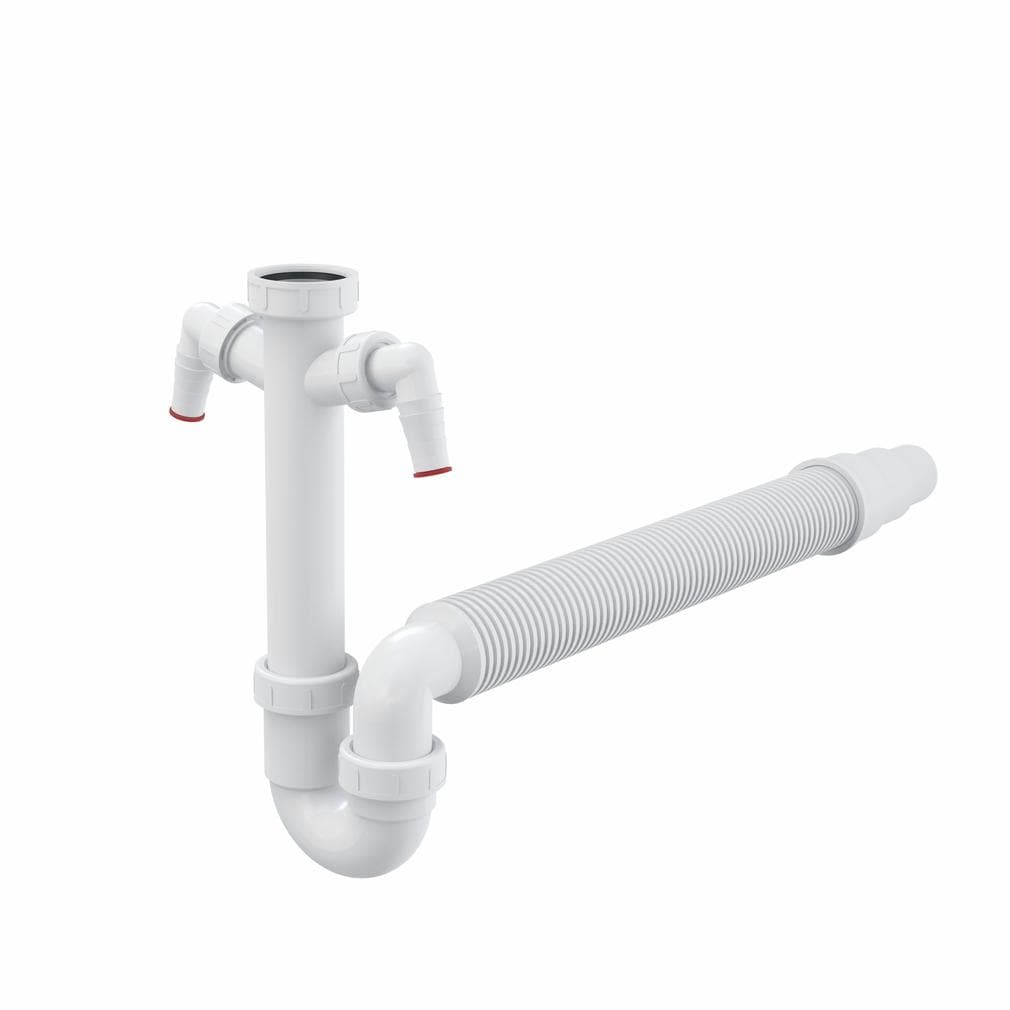 Drezový sifón A84-DN50/40 polsifón trubkový s prevlečnou maticou 6/4", dvoma prípojkami, flexi